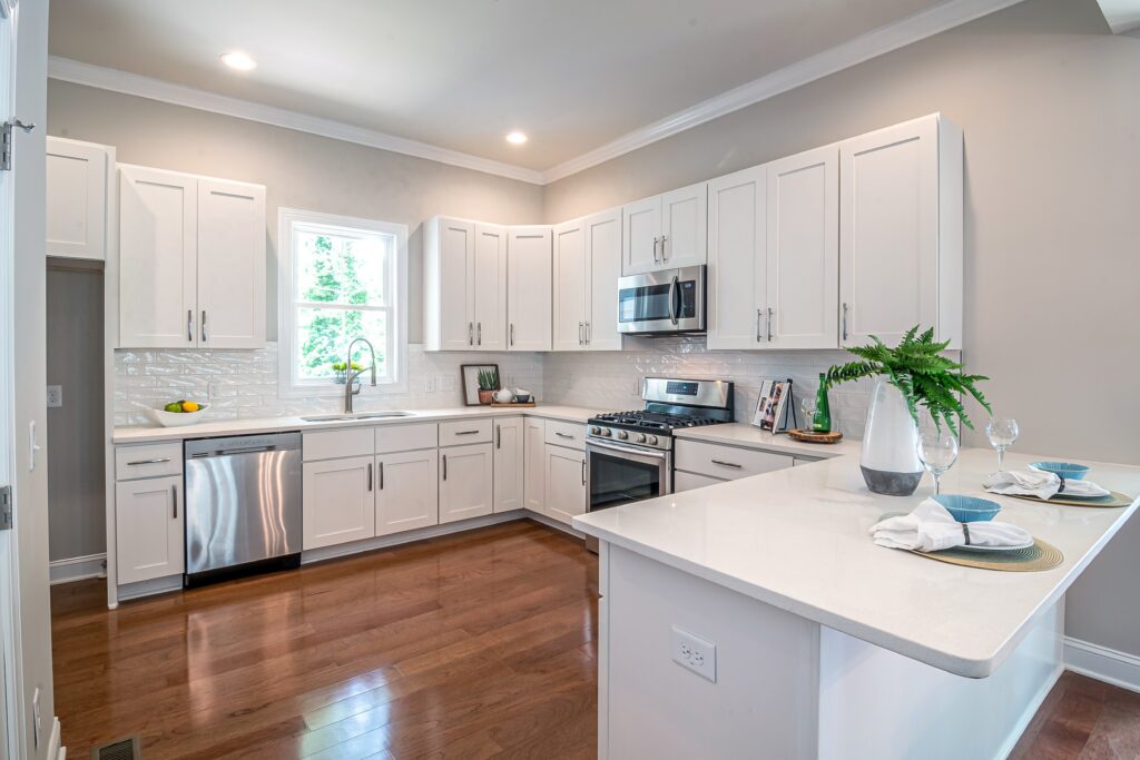 kitchen and white cabinets