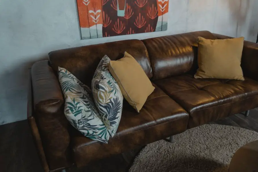 Brown leather sofa in living room
