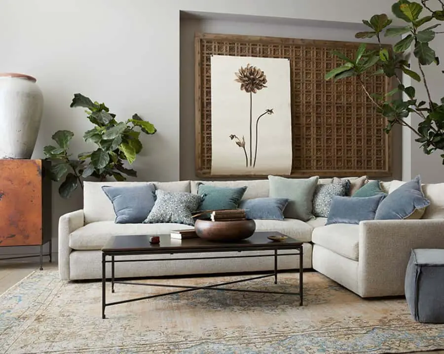 Gray sofa set with multiple throw pillows