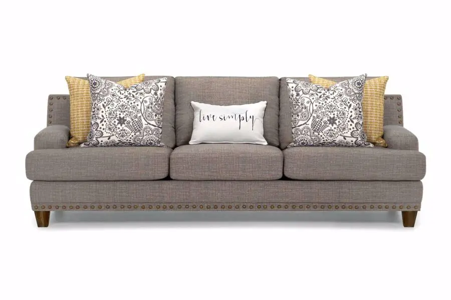 Brown Franklin sofa with throw pillows