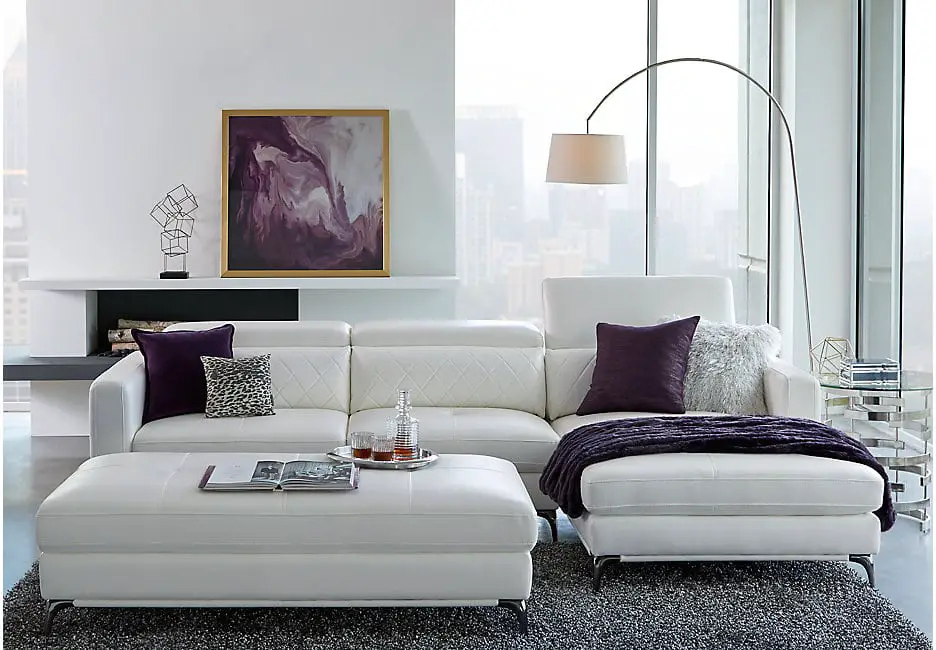 White with purple accent Sofia Vergara sofa set