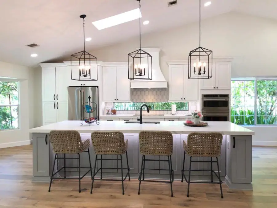 Kitchen island with Waypoint Cabinet fixtures