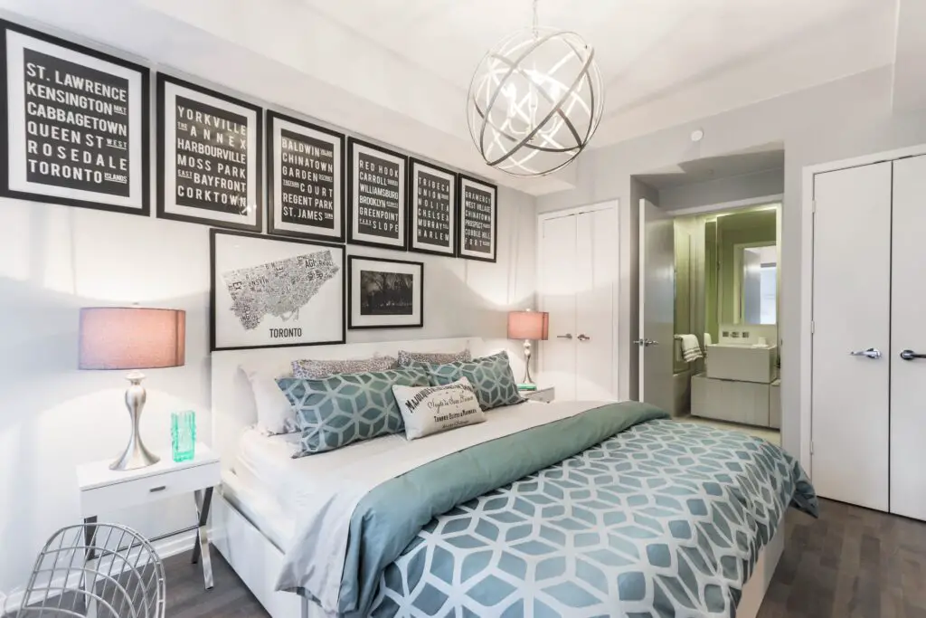 bedroom with frames and wardrobes