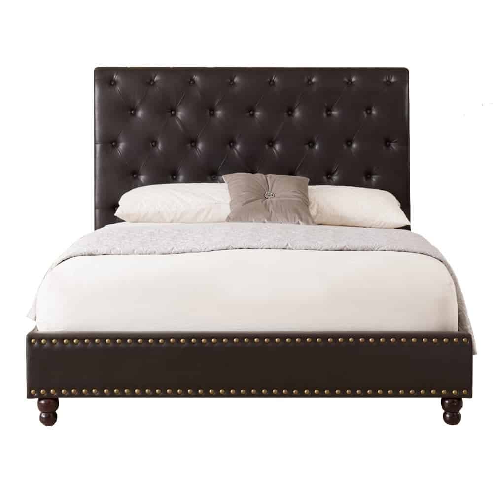 Pier 1 button tufted and leatherette upholstered queen size bed