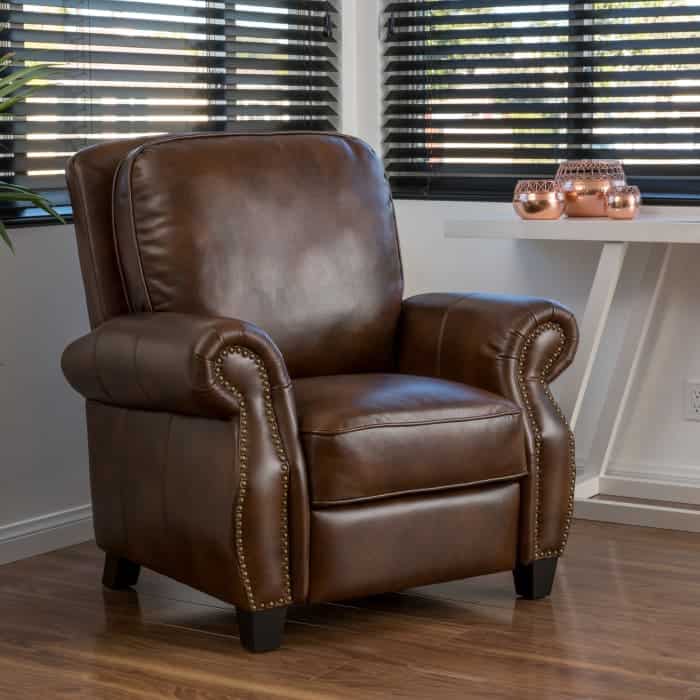 Brown PU leather push back recliner