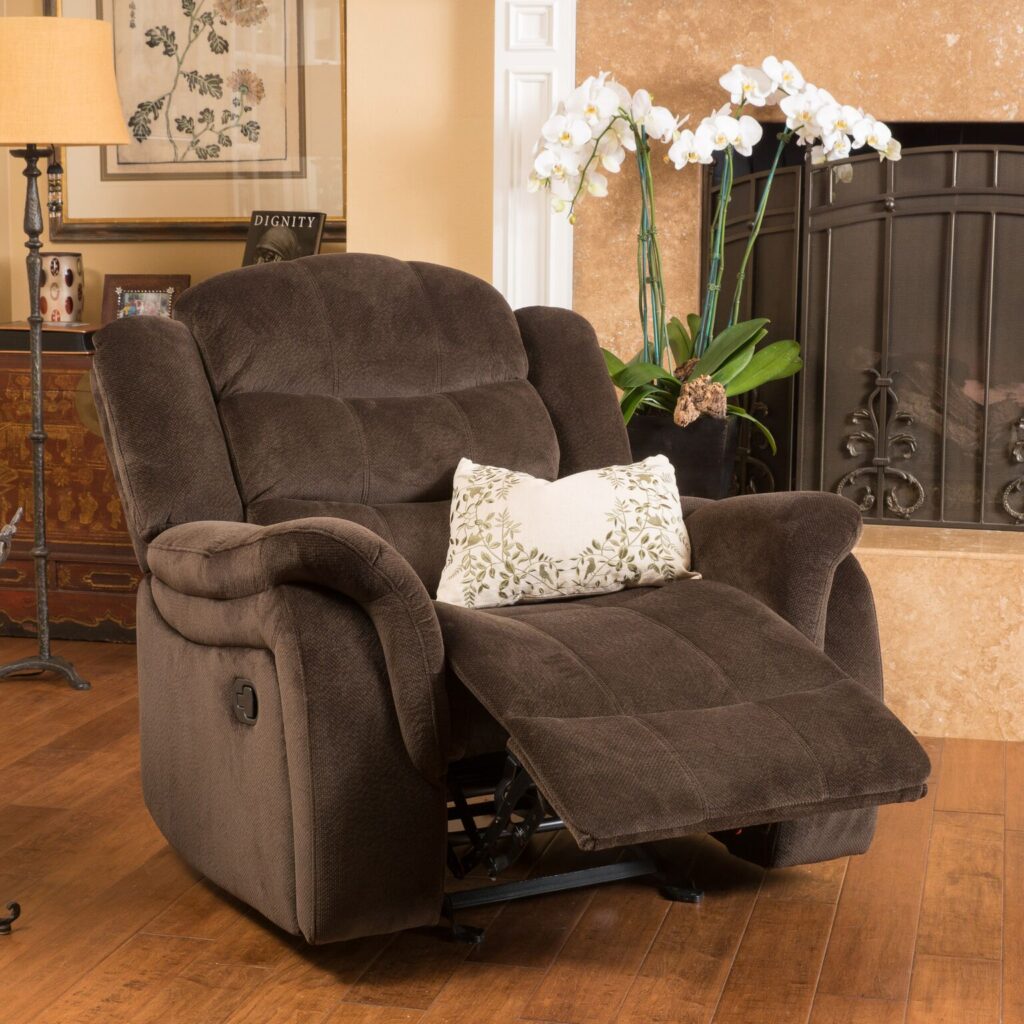 Pier 1 chocolate upholstered gliding recliner