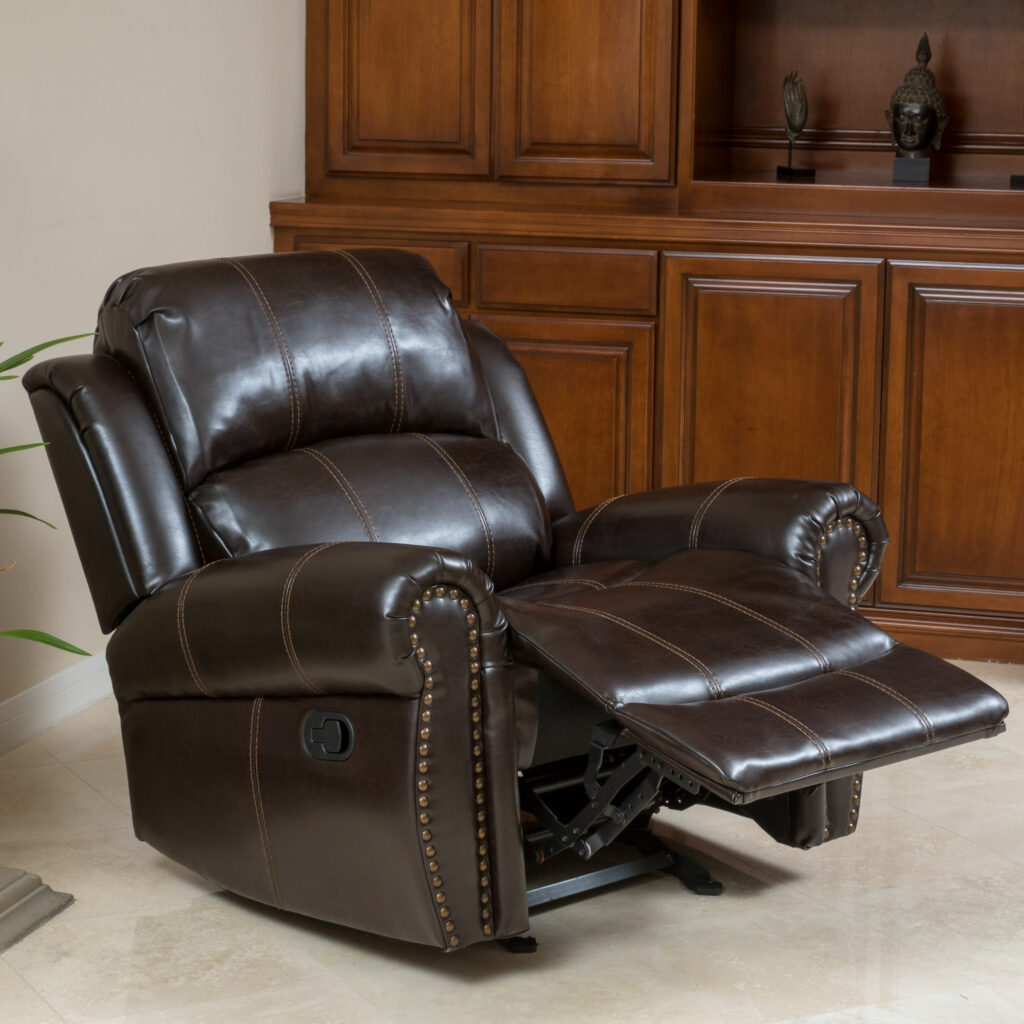 Pier 1 dark brown faux leather gliding recliner