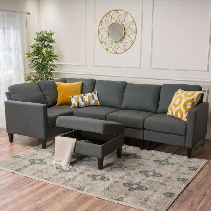 Pier 1 gray zena sectional with storage ottoman