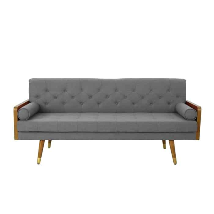 Pier 1 Mid Century Modern Gray Tufted Fabric Sofa