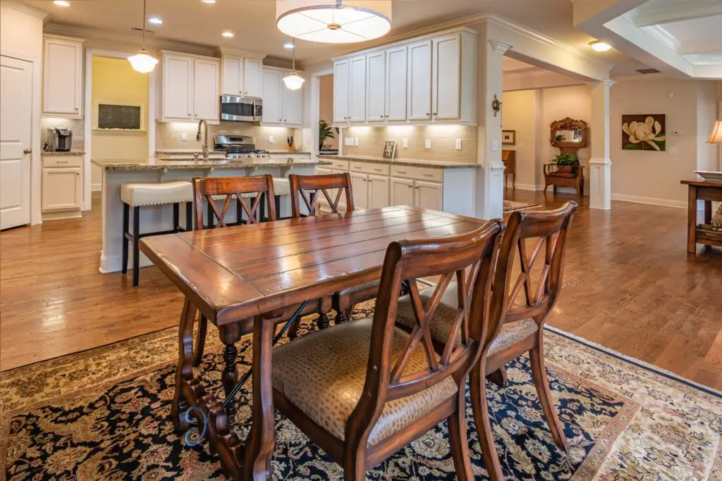 Wooden chair and table in the dining room