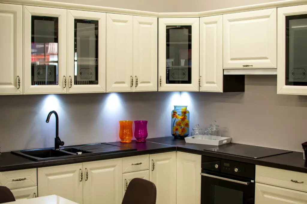 White cabinets with lights