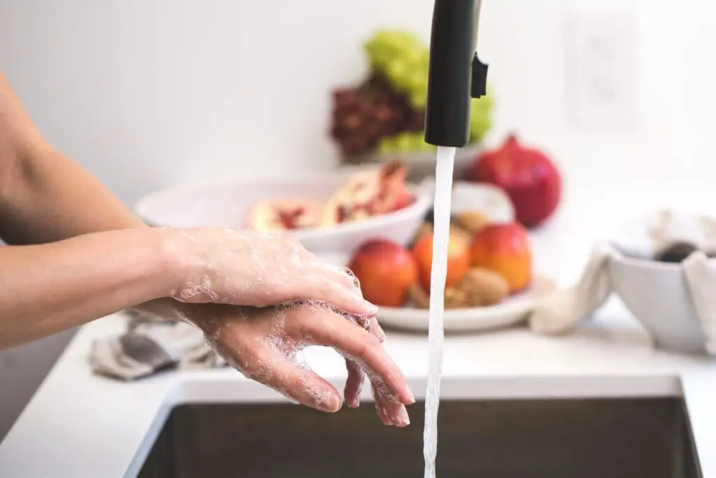 A kitchen faucet with washing hands