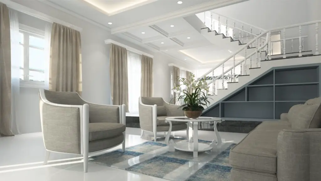 A neoclassical interior design of a living room