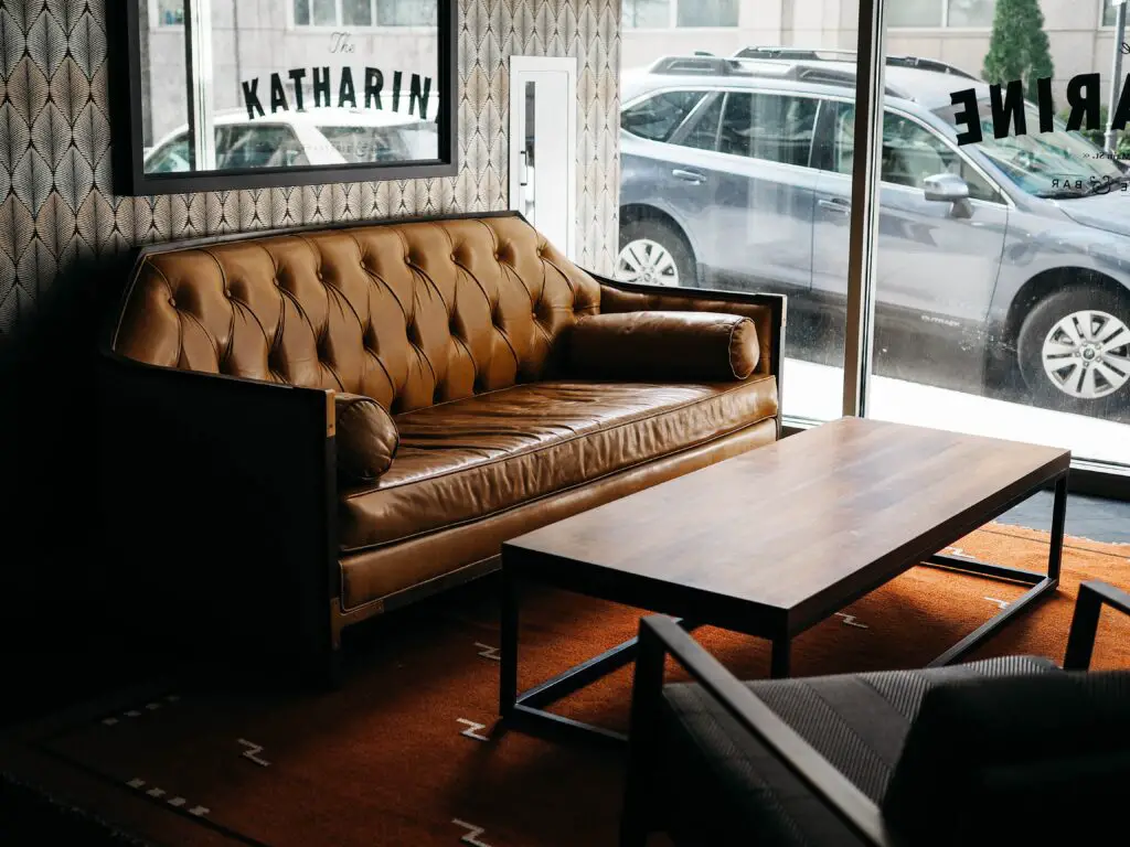 A brown stylish couch in a waiting room