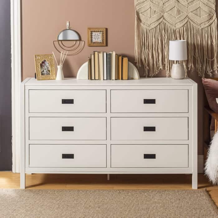 Classic Solid Wood 6-Drawer Dresser - White