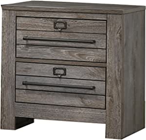 Pier 1 Metal Bar Pulls and Sled Base 2-Drawer Wooden Gray Nightstand
