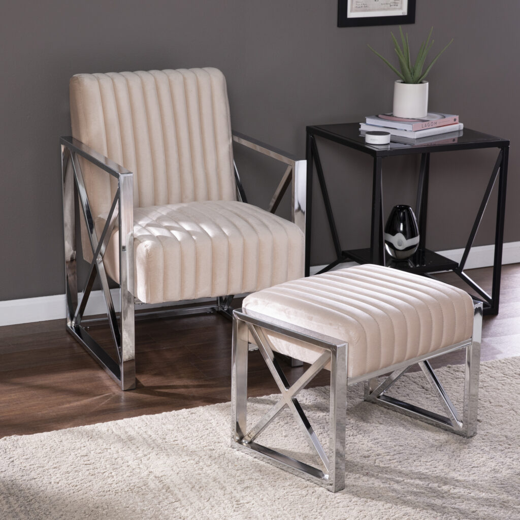 Pier 1 Shawn Velveteen Accent Chair and Ottoman