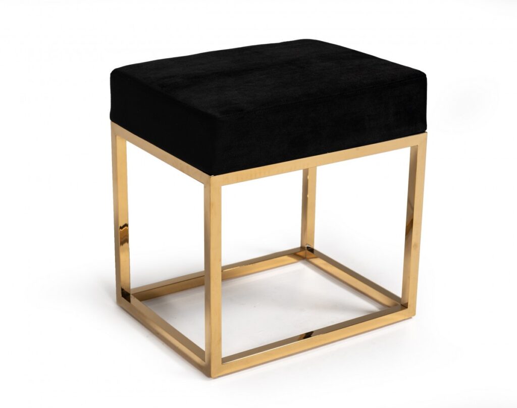 Pier 1 Gold Stainless Steel with Square Modern Black Velvet Ottoman