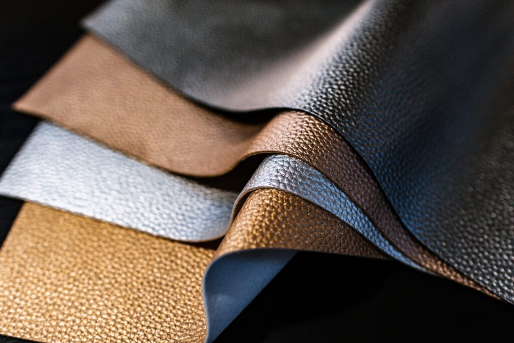 Close up shot of sheets of leather fabric