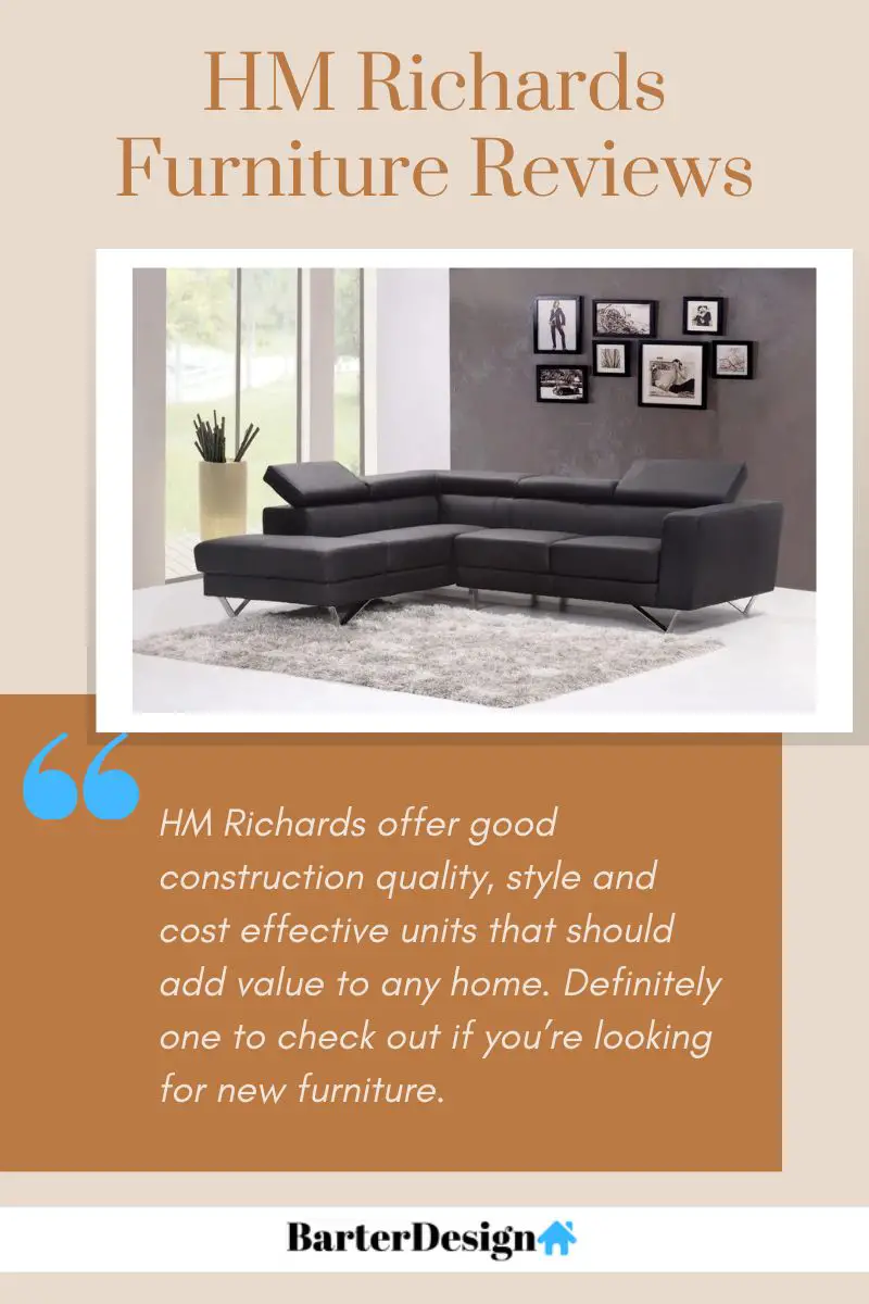 HM Richards Furniture summary review with a featured image of a black sectional couch on top of a gray shag rug