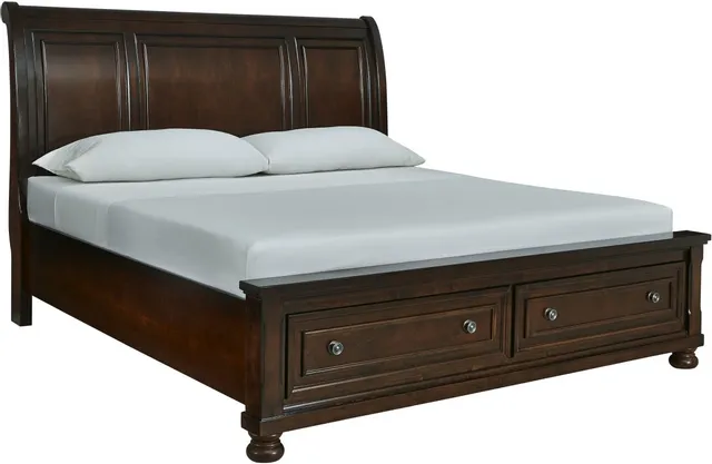 A vintage inspired interior of a brown storage bed from Prime Furniture