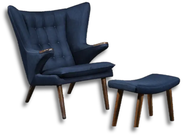 A blue armchair with blue footstool from Red Apple furniture